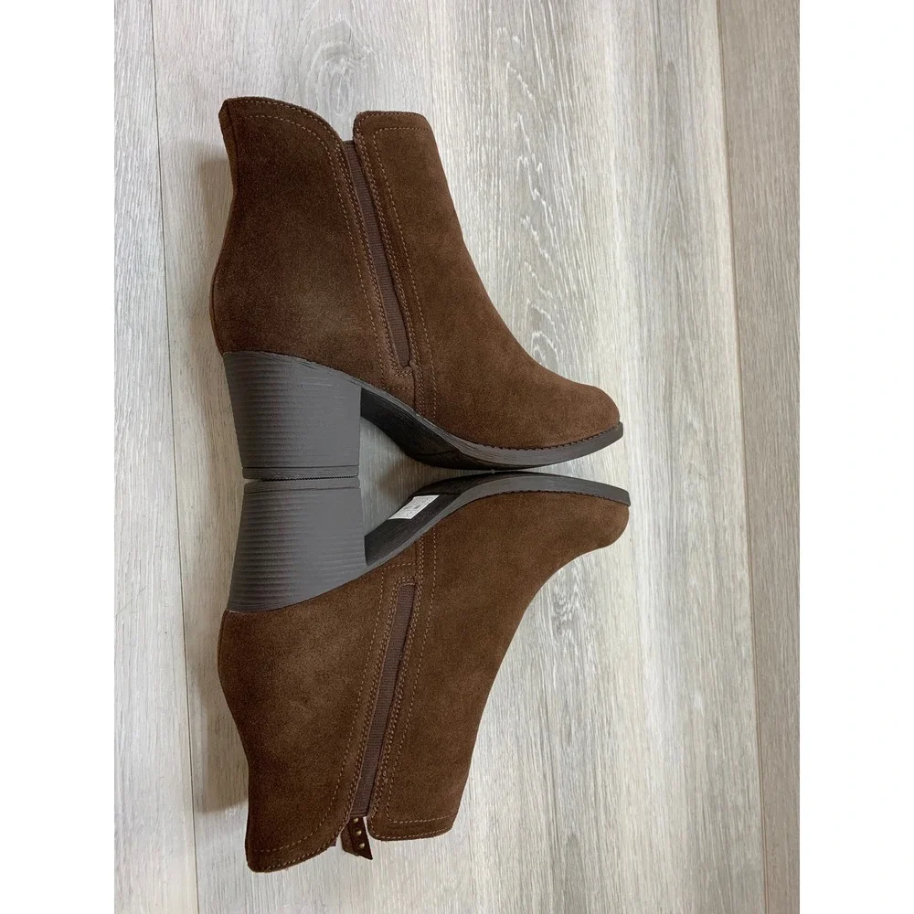 Skechers Women's Chocolate Brown Suede Ankle Boots Memory Foam 10 Shoes